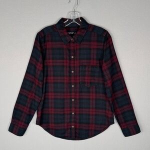 ABERCROMBIE & FITCH Plaid Flannel Shirt S Burgundy Black‎ Boyfriend Soft Casual